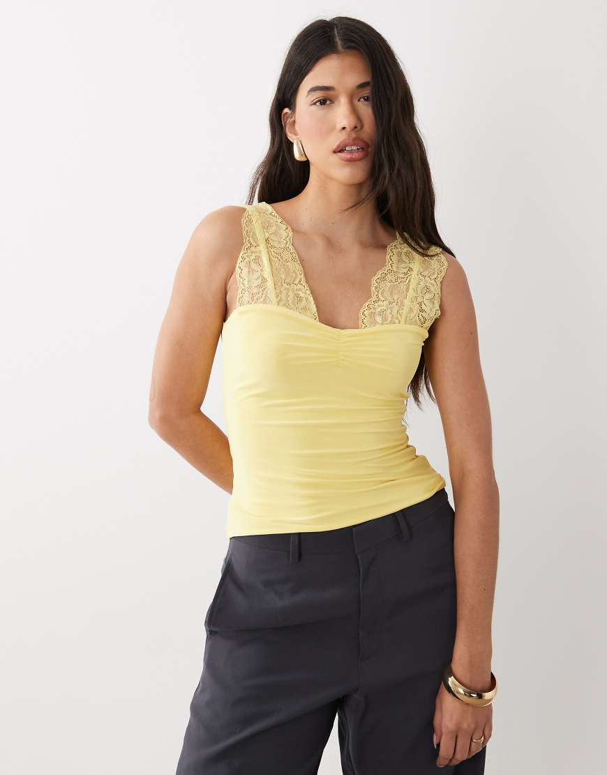 ASOS DESIGN lace detail top in yellow | ASOS (Global)