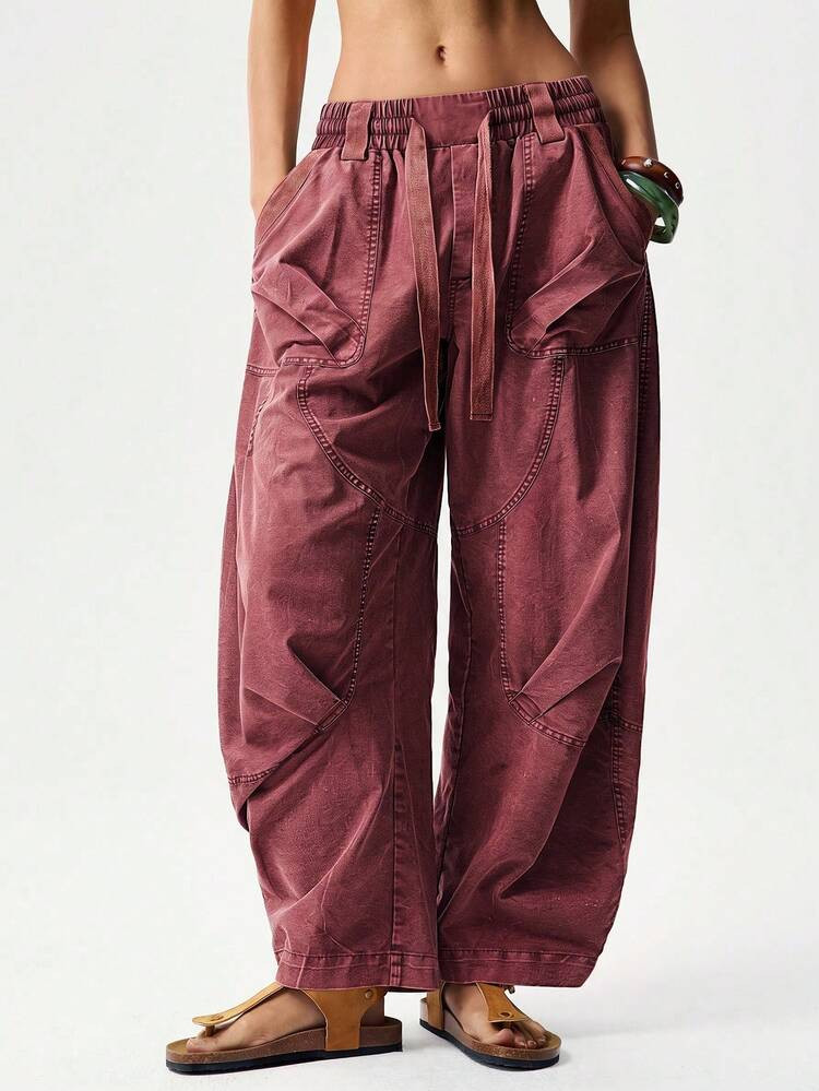Bohemela Autumn Vacation Solid Color Woven Harem Pants For Women Holiday Vacation Rusty Dusty Cas... | SHEIN