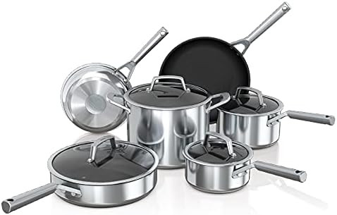 Ninja C69500 Foodi NeverStick Stainless 10-Piece Cookware Set with Glass Lids, Polished Stainless... | Amazon (US)
