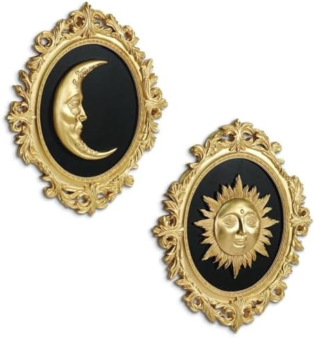 Putuo Decor Baroque Sun Moon Wall Decor Set, 2-Piece 3D Ovals Gold Resin Relief on Black Backing,... | Amazon (US)