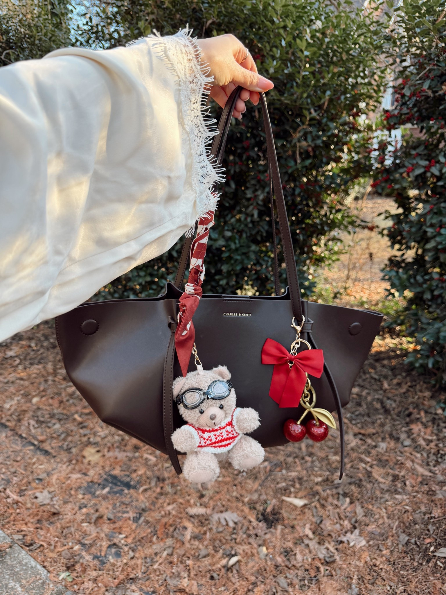 Bag of the day ❤️

Charles and Keith
Target bear bag charm
Cherry bag charm
Twilly
Bow bag charm 