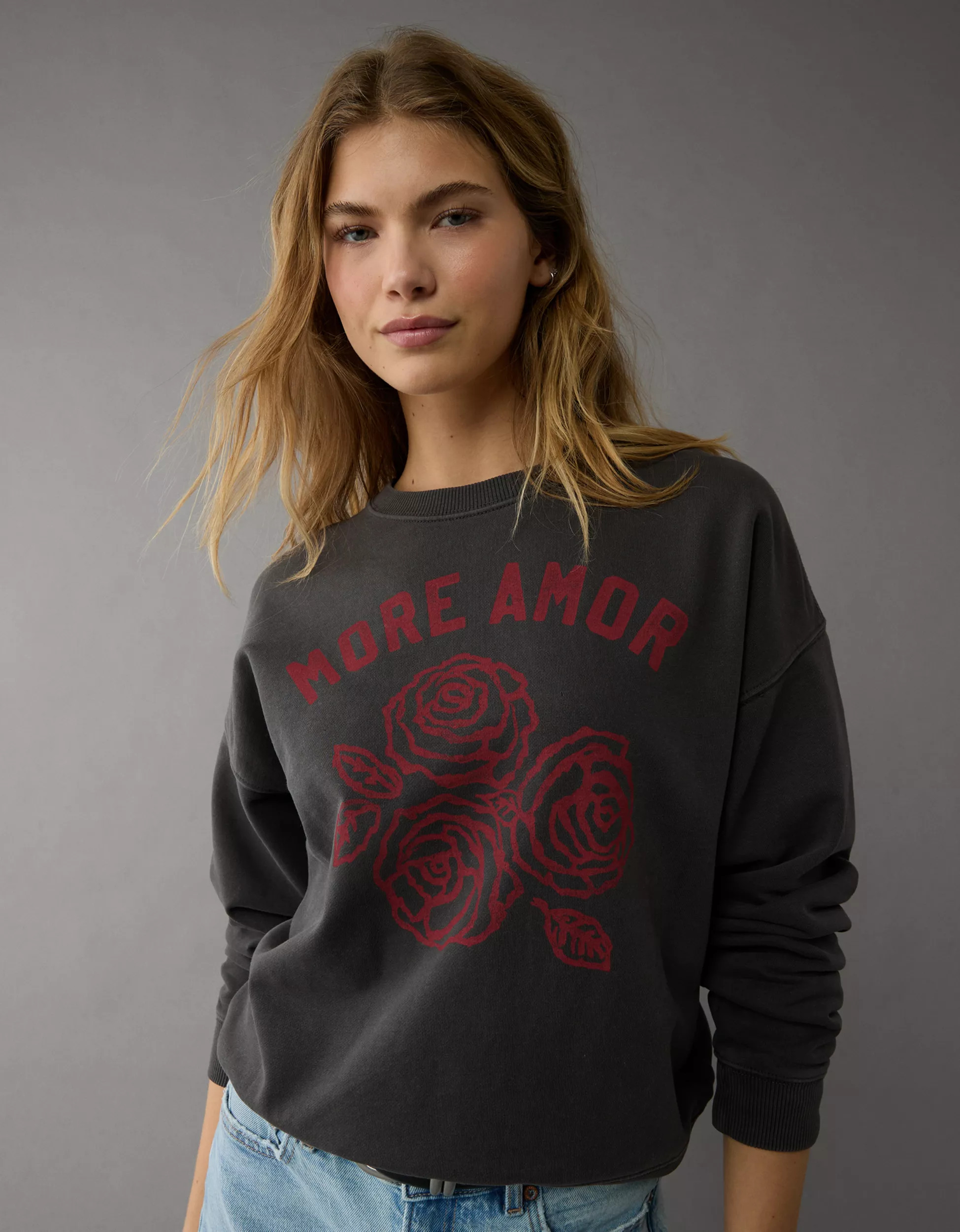 AE Valentine's Day Graphic Relaxed Crew Neck Sweatshirt | American Eagle Outfitters (US & CA)