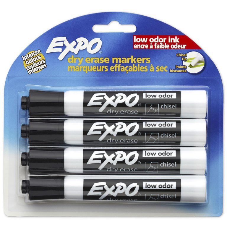 Expo Low Odor Dry Erase Markers, Chisel Tip, Black, 4 Count | Walmart (US)