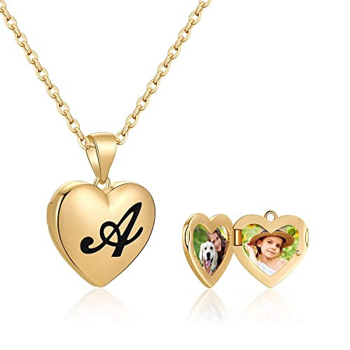 IEFWELL Locket Necklaces for Girls Gifts That Holds Pictures, Gold Locket Necklace for Girls Heart Locket Necklace for Women Initial Necklaces Letter A Locket Necklace for Girls | Amazon (US)