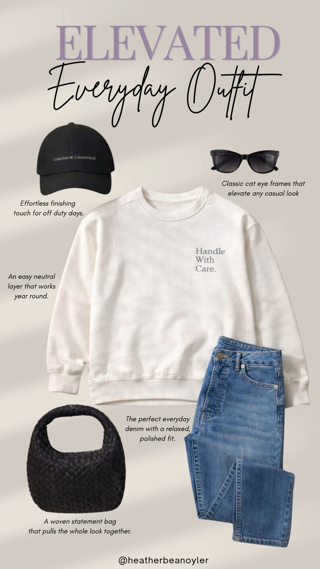 Elevated everyday outfit you will wear on repeat. This neutral casual outfit features a cozy graphic sweatshirt, classic straight leg denim, cat eye sunglasses, a woven handbag, and a casual baseball hat. The perfect off duty look for fall, weekend errands, coffee runs, and everyday casual style.




[casual outfit, everyday outfit, neutral outfit, fall outfit ideas, elevated basics, casual chic outfit, straight leg jeans outfit, graphic sweatshirt outfit, weekend outfit, minimal style, capsule wardrobe essentials]

#LTKootd #LTKOver40