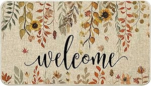 ORTIGIA Welcome Fall Doormat Indoor Outdoor Patio Eucalyptus Leaves Sunflowers Door Mats Non-Slip... | Amazon (US)