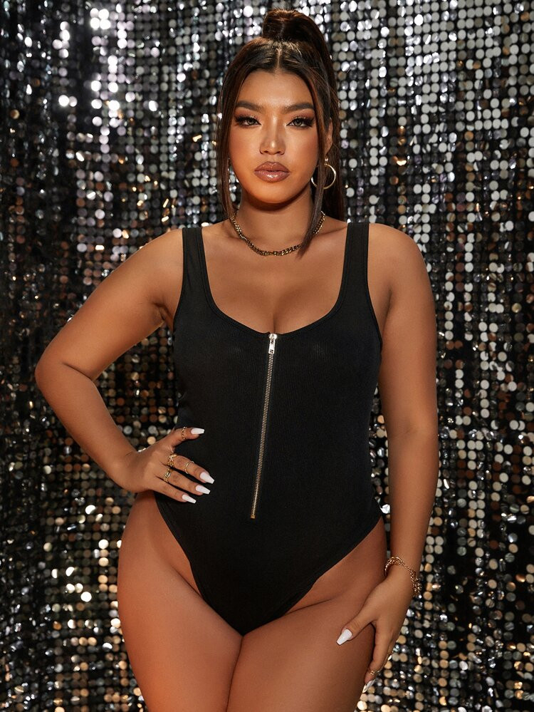 Plus Zip Front Tank Bodysuit | SHEIN