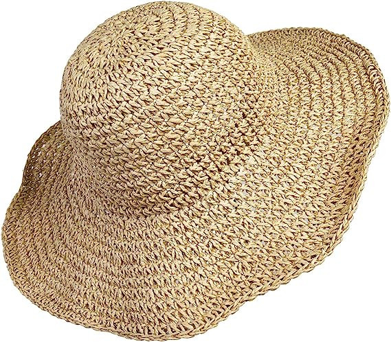Women Straw Hat Wide Brim Beach Sun Cap Foldable Large Lady Floppy 100% Natural Paper Braided for... | Amazon (US)