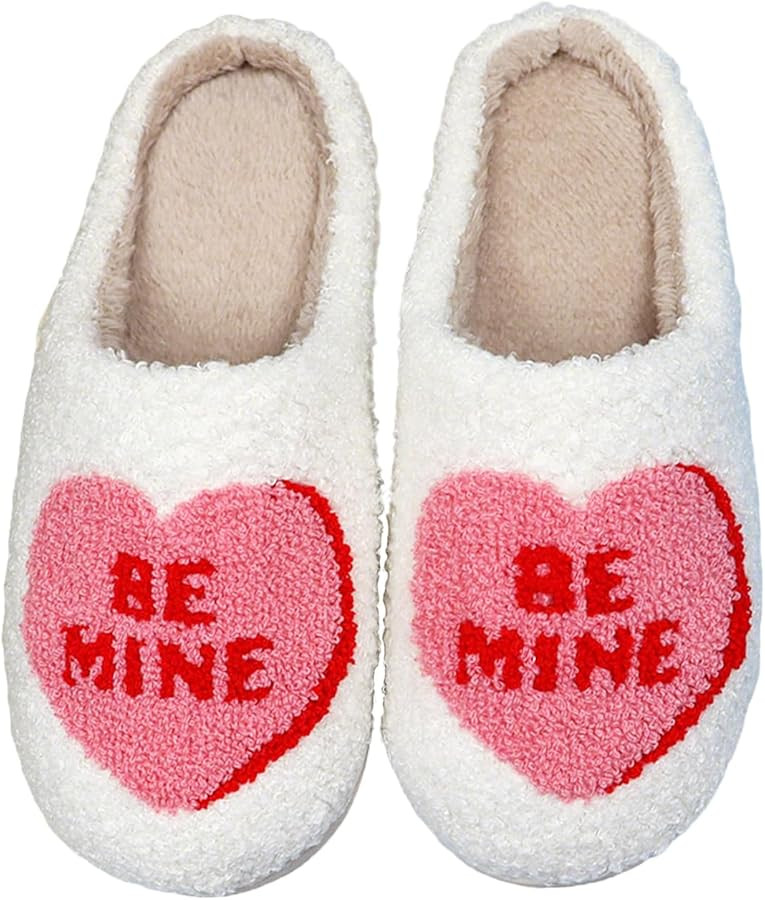 Heart Slippers Womens Mens Cute Cartoon Red Heart Pattern Slipper Anti-slip Design Cozy Indoor Ho... | Amazon (US)