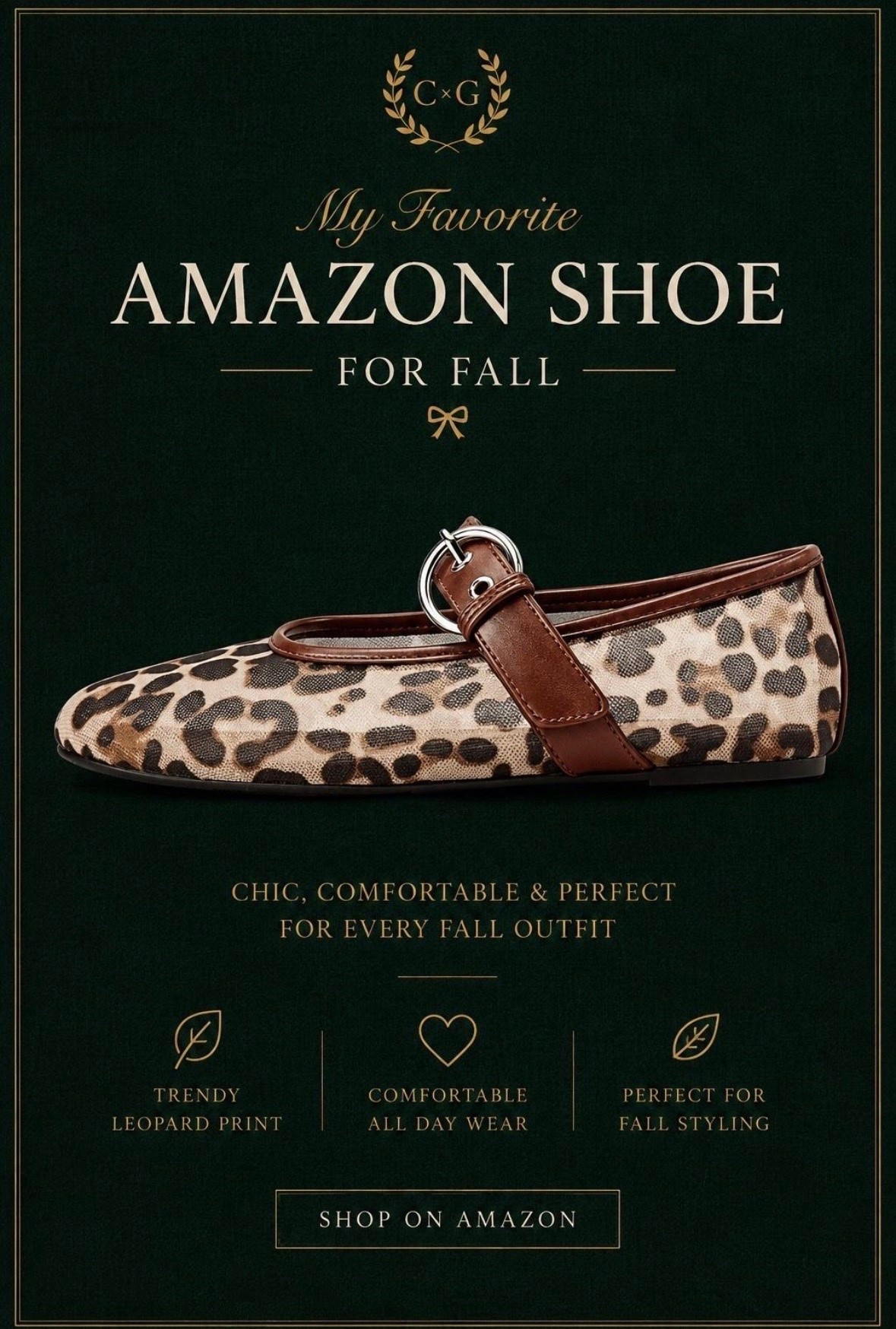 I bought these from Amazon and I love them! The perfect way to dress up any outfit this fall! They pair so well with wide legged jeans. Amazon fall shoes, Amazon leopard flats, Amazon flats. Glassalwaysfull

#LTKSeasonal #LTKSaleAlert #LTKmomlife

#LTKmomlife #LTKootd #LTKSeasonal