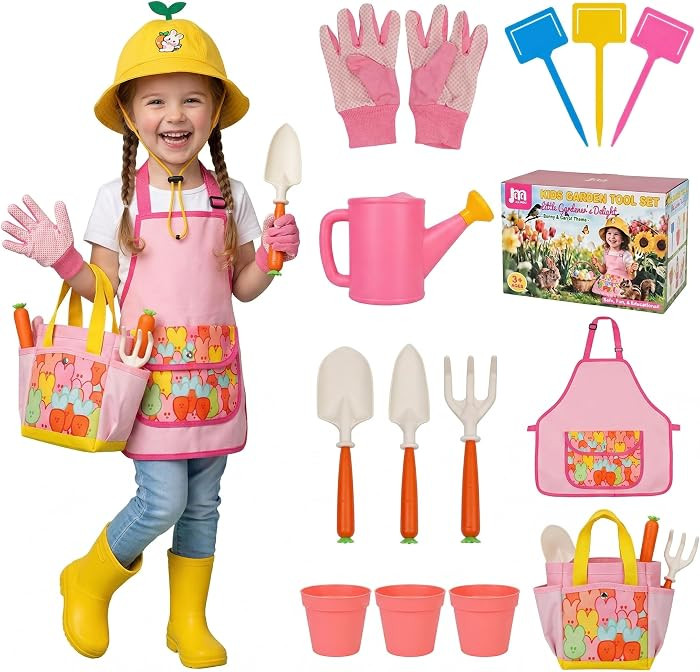 Kids Gardening Outdoor Tools Set with Adorable Sun Protective Hat & Bunny Apron, Carrot-Shaped Sh... | Amazon (US)