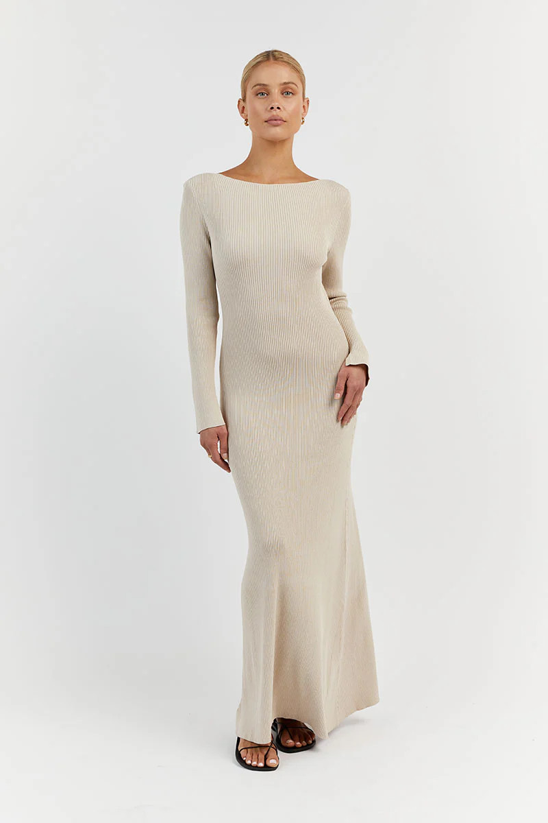 ARIA STONE KNIT SLEEVED MIDI DRESS | DISSH