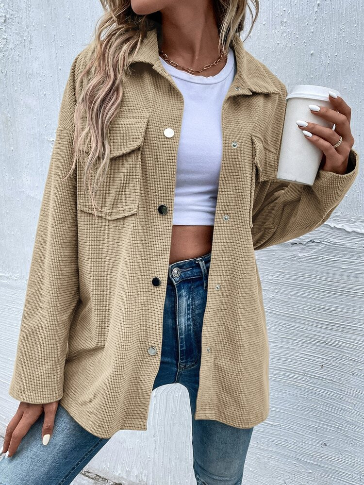 Flap Pocket Drop Shoulder Coat | SHEIN