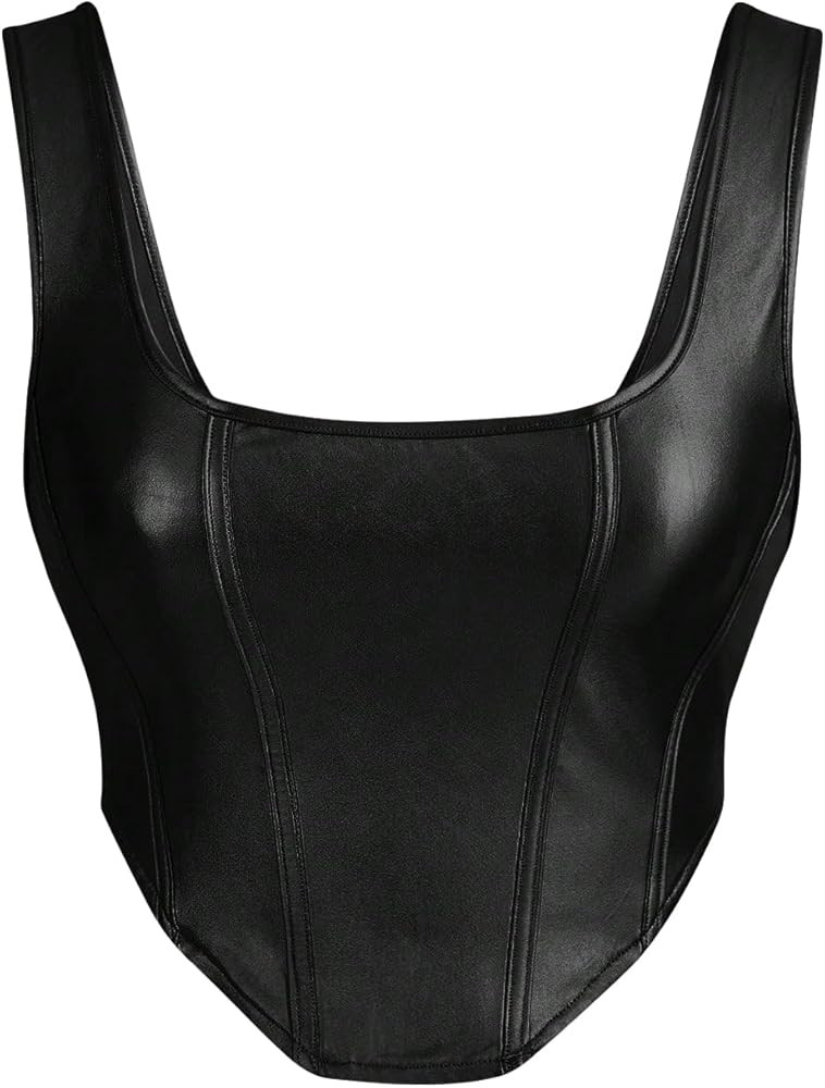 Floerns Women's Sleeveless PU Leather Asymmetrical Hem Party Crop Tank Top | Amazon (US)