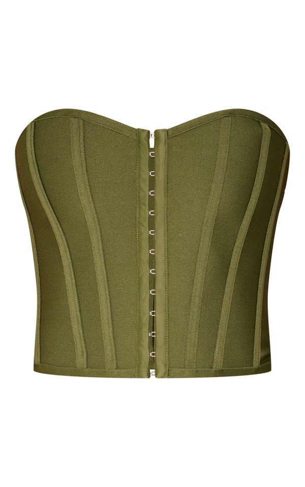 Khaki Bandage Hook And Eye Structured Corset | PrettyLittleThing US