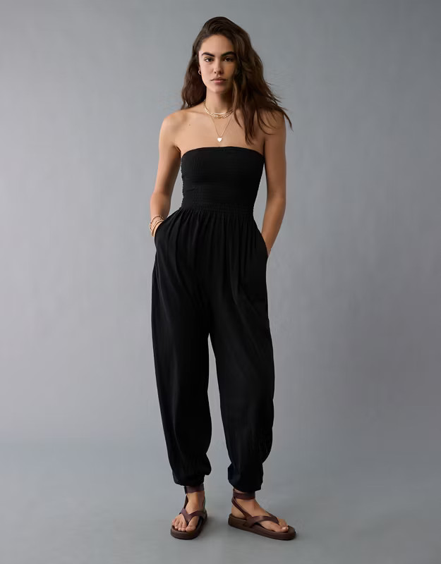 AE Sunchaser Knit Smocked Tube Jumpsuit | American Eagle Outfitters (US & CA)