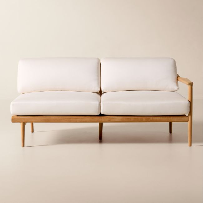 Tide Teak Outdoor Right-Arm Sofa With Ivory Sunbrella® Cushions | CB2