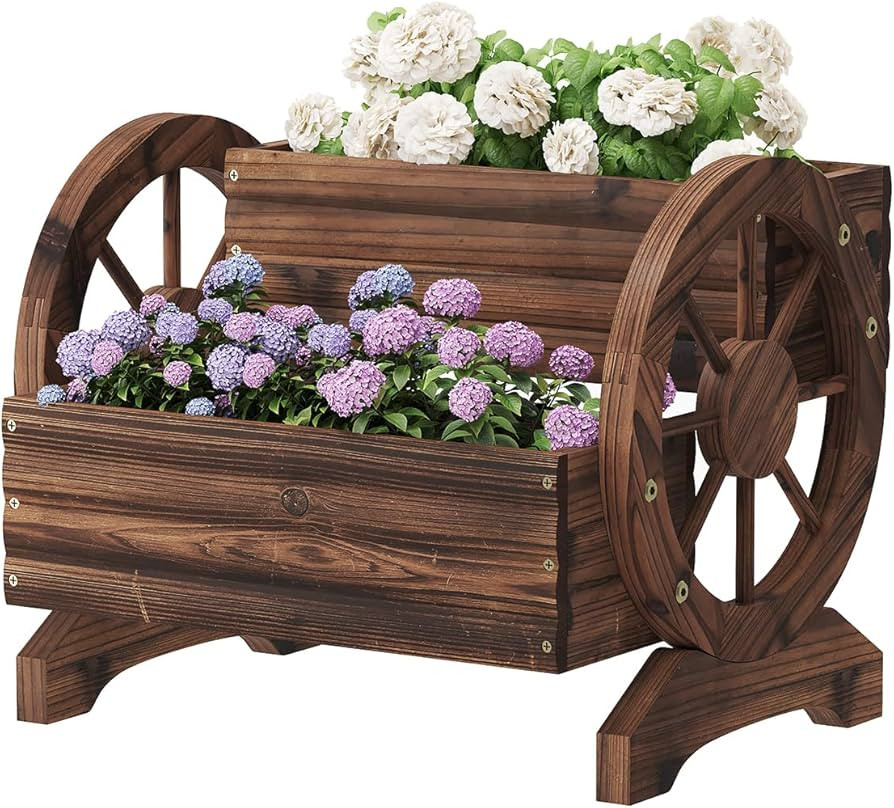 Wooden Planter Box,Garden Planter with Wheels for Flowers,Vegetables,Plant Pots for Indoor & Outd... | Amazon (US)