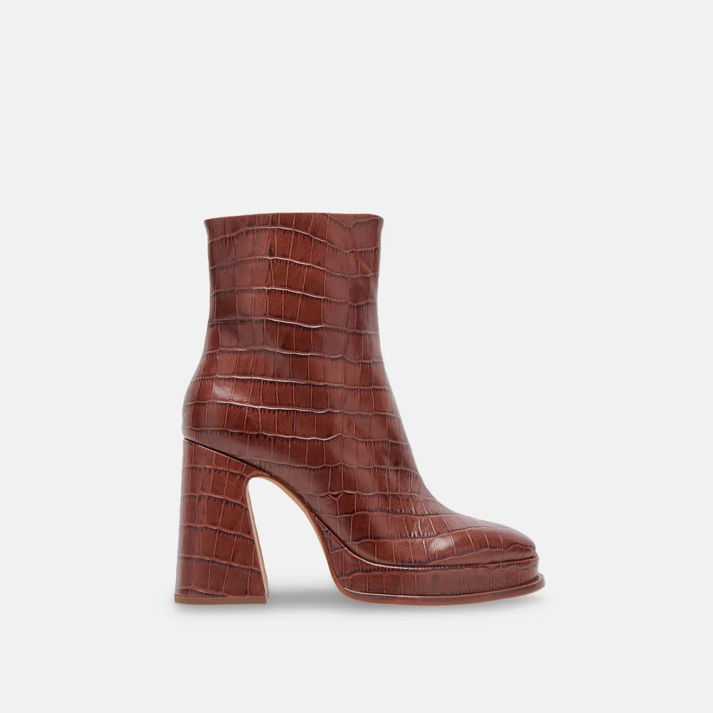 LOCHLY BOOTS WALNUT EMBOSSED LEATHER | DolceVita.com
