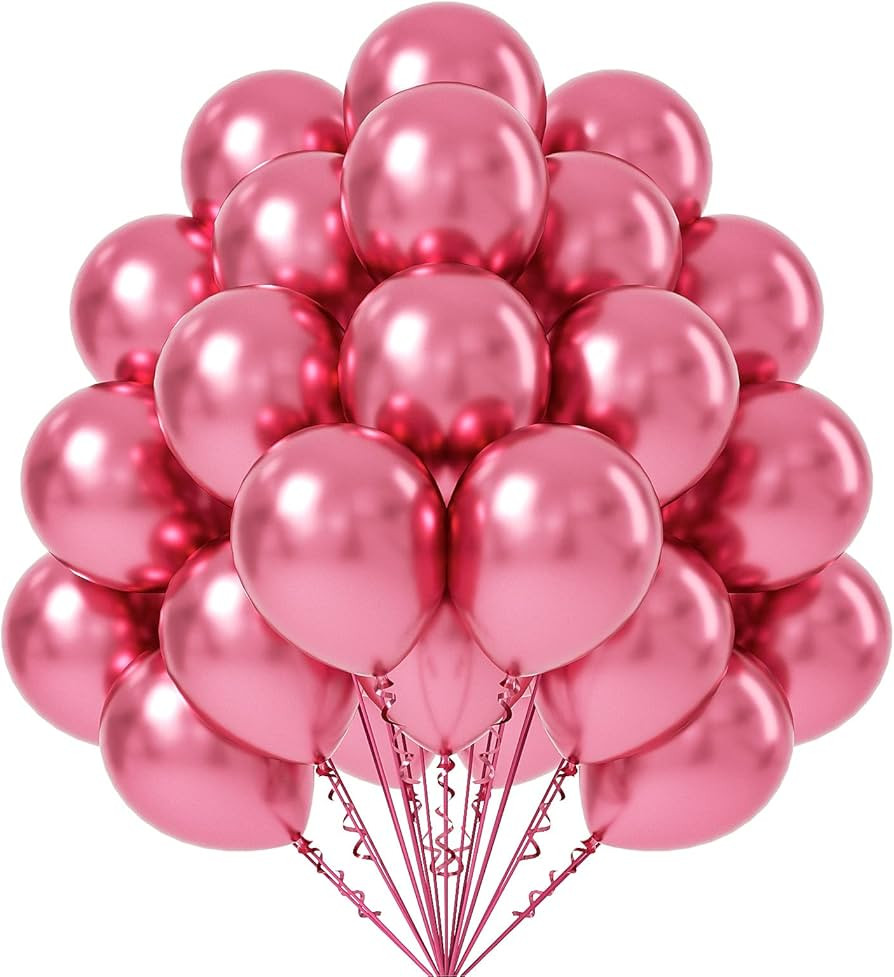 FOTIOMRG Metallic Pink Balloons 12 inch, 50 Pack Chrome Pink Latex Party Balloons Helium Quality ... | Amazon (US)