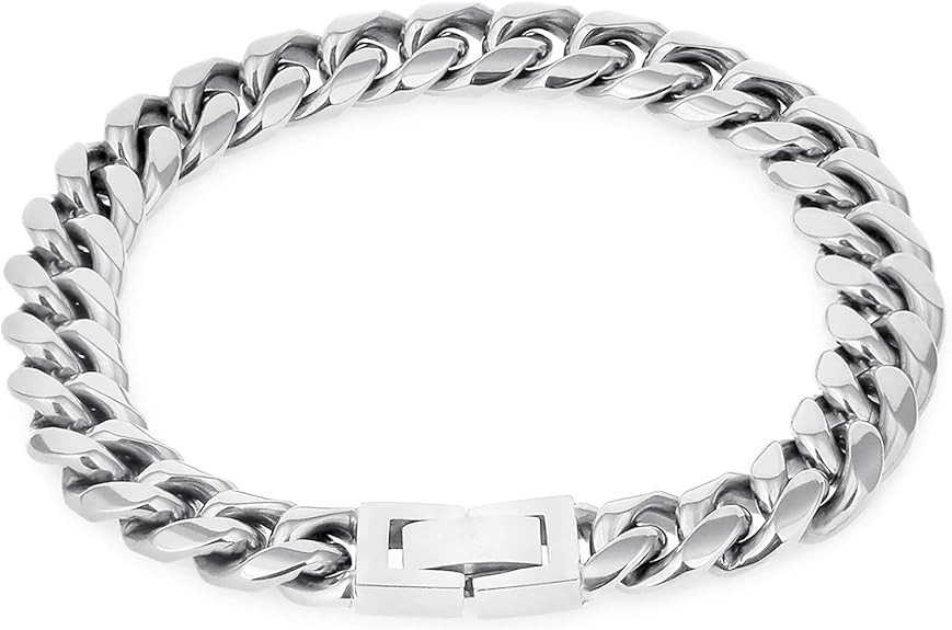 KRKC&CO Men’s Chain Bracelet 10/12mm Width, 18K Gold/Stain Silver Stainless Steel Miami Link Ch... | Amazon (CA)