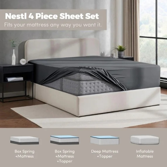 Nestl Queen Sheets Set, 1800 Series 4 Piece Deep Pocket Queen Sheets, Luxury Soft Microfiber Gray... | Walmart (US)