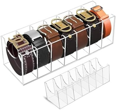 Acrylic Belt Organizer for Closet - 7 Compartments Transparent Storage Holder | Display Case for ... | Amazon (US)