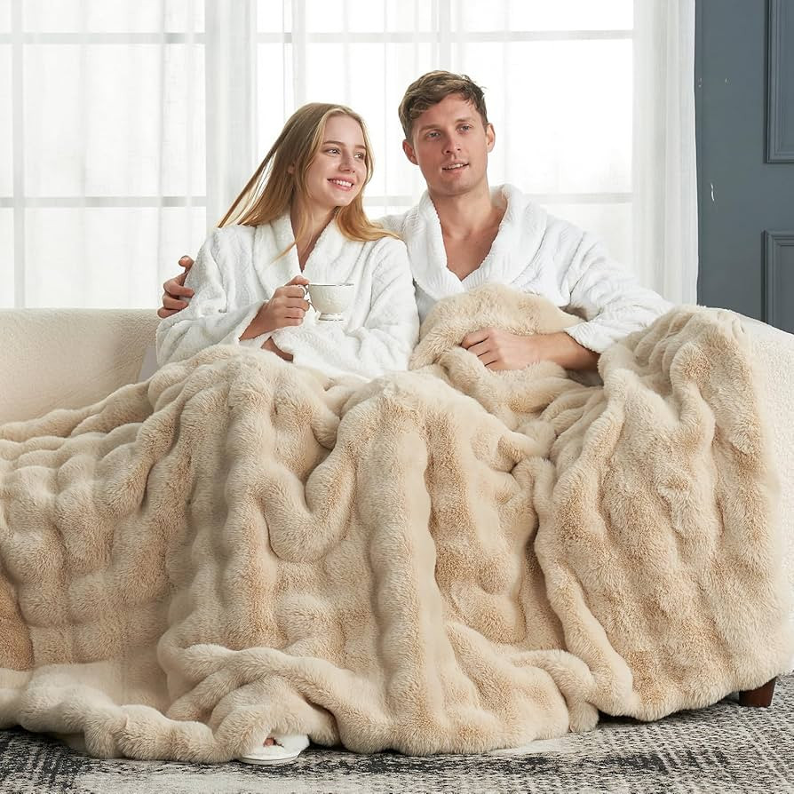 Cozy Bliss Faux Fur Throw Blanket for Couch, Fuzzy Soft Plush Thick Bubble Blanket for Sofa Bedro... | Amazon (US)
