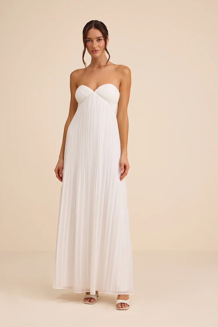Remley White Pleated Strapless Maxi Dress | Lulus
