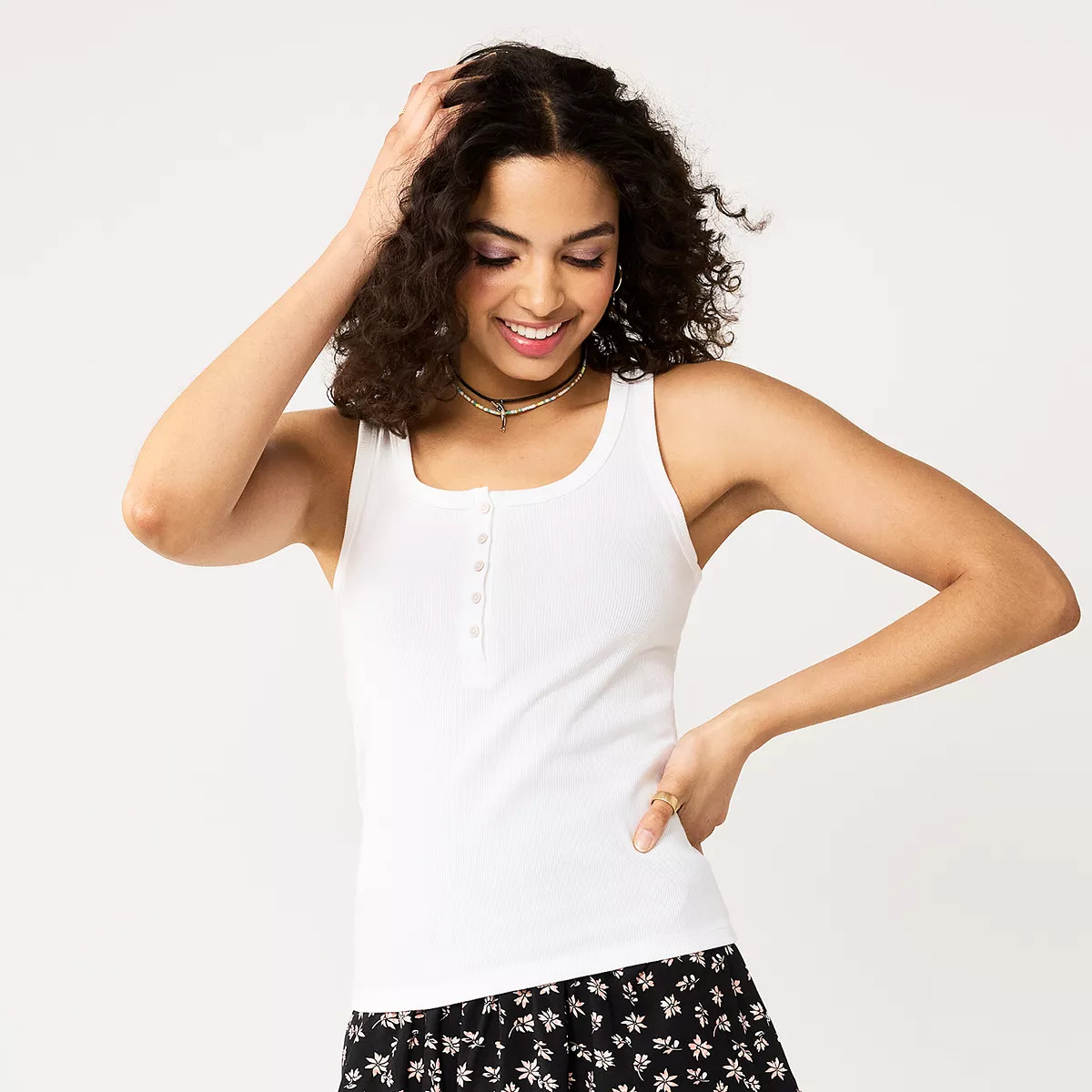 Juniors' SO® Button-Front Ribbed Henley Tank | Kohl's