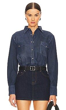 SPRWMN Suede Western Button Up in Denim from Revolve.com | Revolve Clothing (Global)
