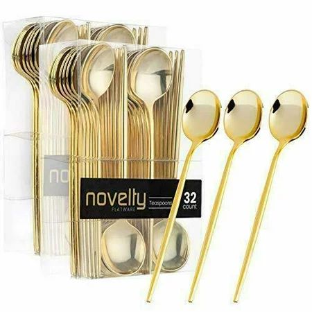 Novelty Modern Flatware Cutlery Disposable Dessert Plastic Gold Teaspoons 32 Pcs | Walmart (US)