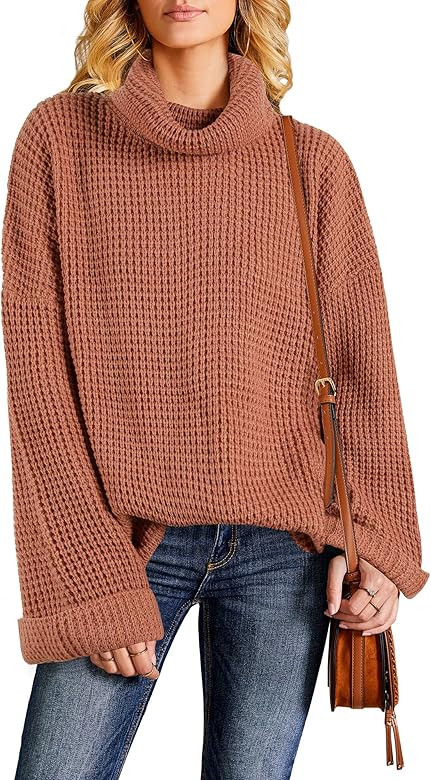 Womens Casual Turtleneck Chunky Sweaters Pullover Oversized Batwing Sleeve Loose Knitted Baggy Sl... | Amazon (US)