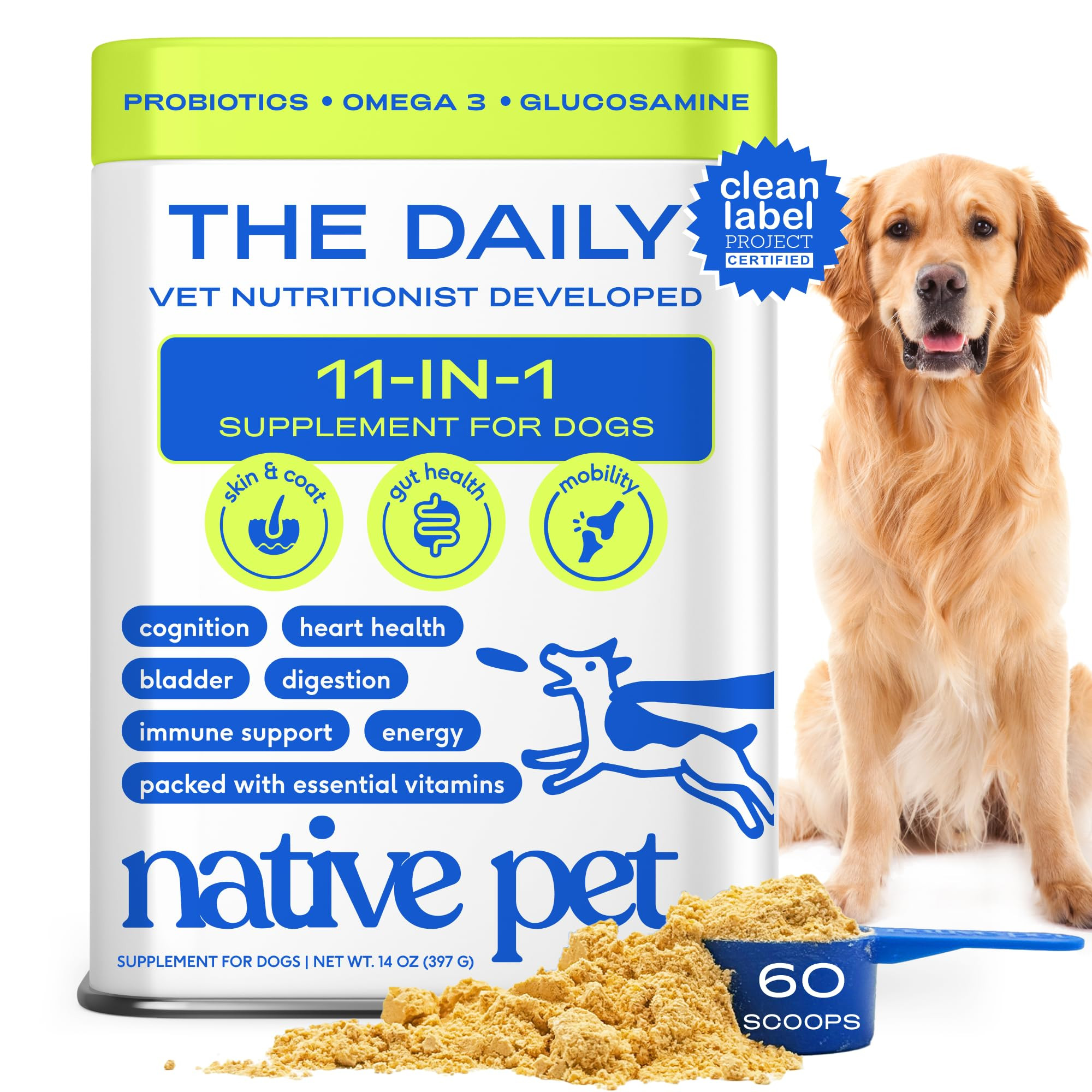 Native Pet Dog Vitamins & Supplements - 11-in-1 Multivitamin Powder for Dogs Food Topper - Collag... | Amazon (US)