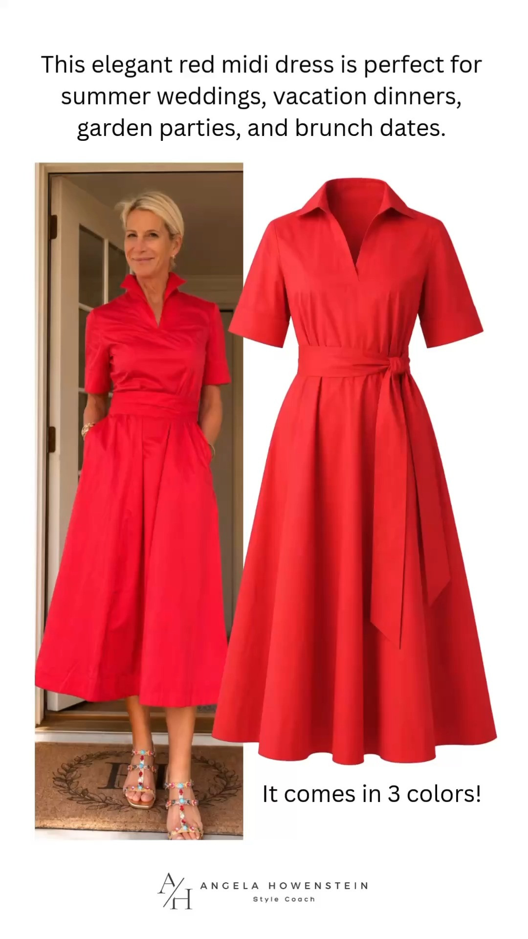 Elegant Red Midi Dress for Weddings & Summer Events.  

 #LTKootd #LTKOver40 #LTKSaleAlert
