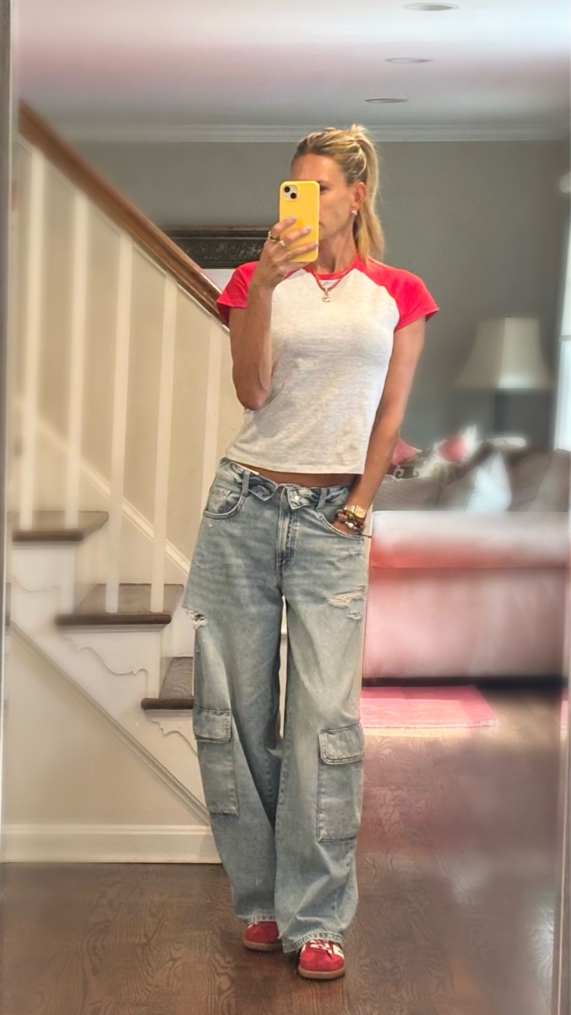 Baseball tees are everywhere this fall and I found an incredible and affordable one! Size small for reference! Paired it with jeans from Zara (style 5575/329/441
I’m wearing a USA 4

#LTKOver40 #LTKootd