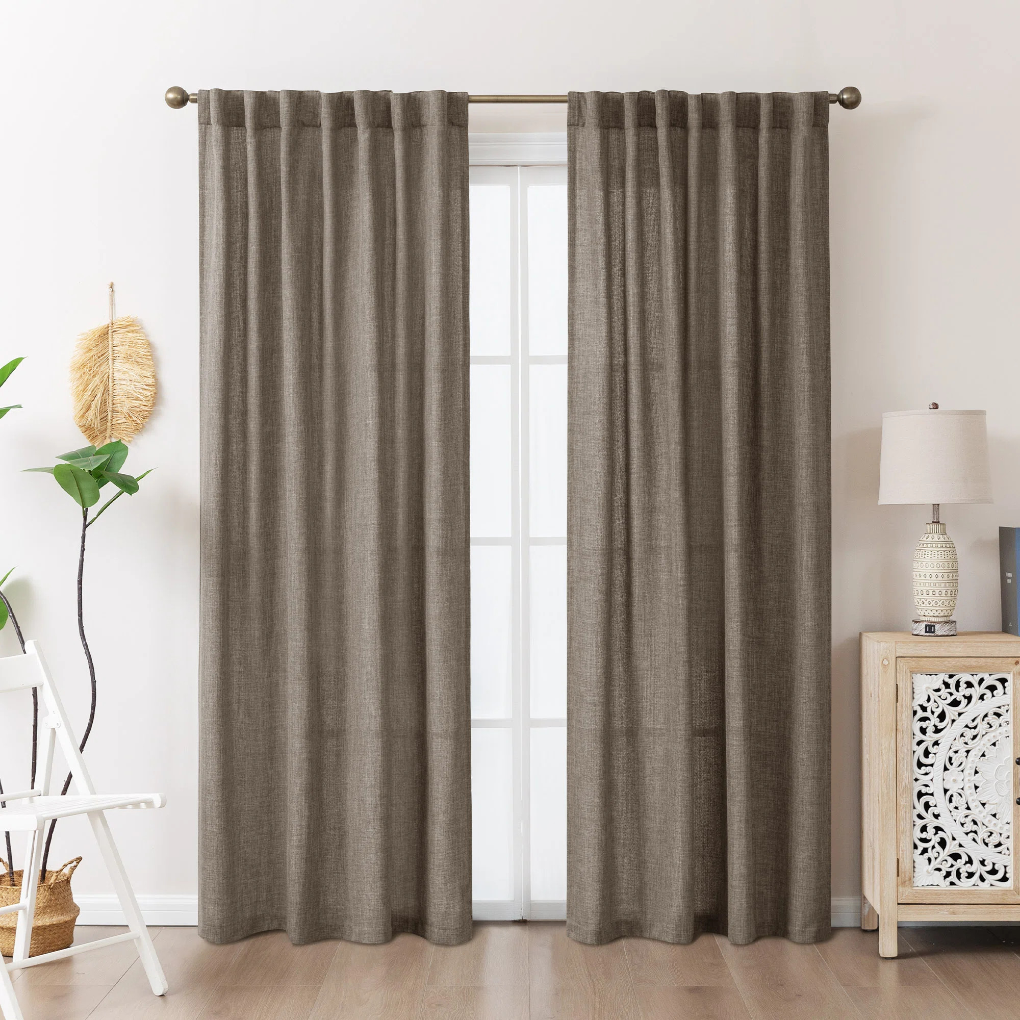 Linen Look Semi-Sheer Back Tab Curtain Pair | Wayfair North America