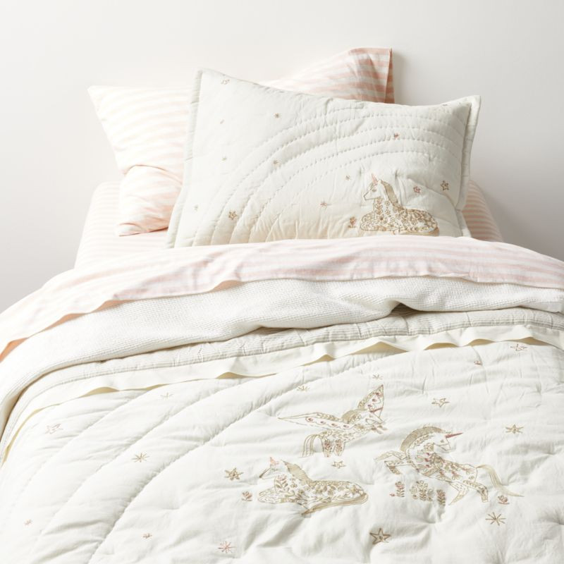 Unicorn Dreams Embroidered Cotton Kids Twin Quilt | Crate & Kids | Crate & Barrel