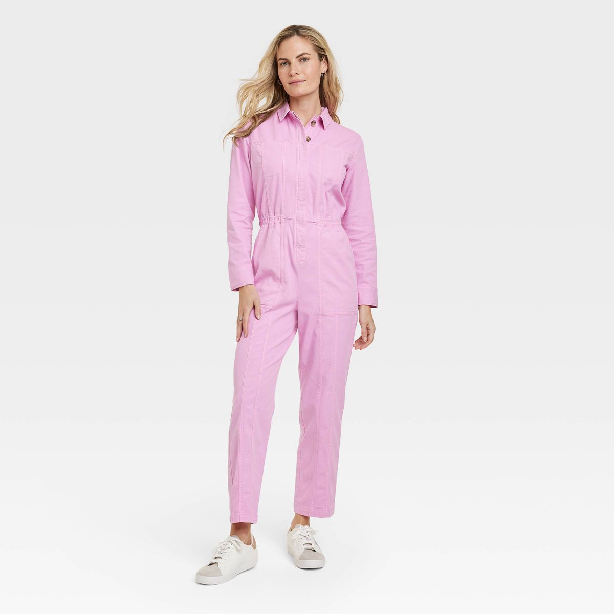 Women's Long Sleeve Button-Front Coveralls - Universal Thread™ Pink 8 | Target