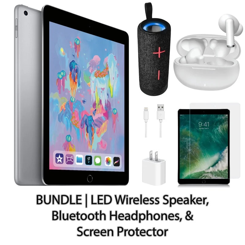 Restored Apple iPad 6 9.7" 32GB Space Gray (Wifi) Bundle: LED Wireless Speaker, Bluetooth Headpho... | Walmart (US)