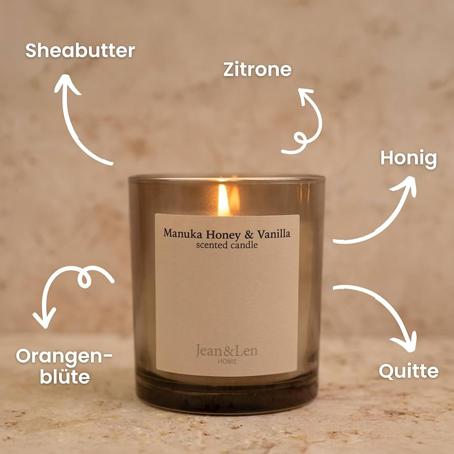 Jean & Len Scented Candle Manuka Honey & Vanilla Made with Shea Butter Burn Time 40 Hours Minimal... | Amazon (DE)