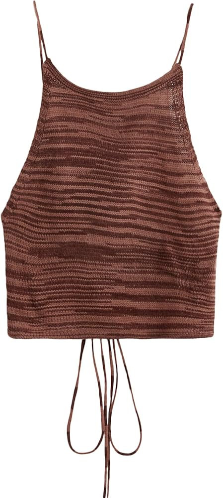 SweatyRocks Women's Sleeveless Space Dye Knit Camisole Criss Cross Backless Crop Top | Amazon (US)