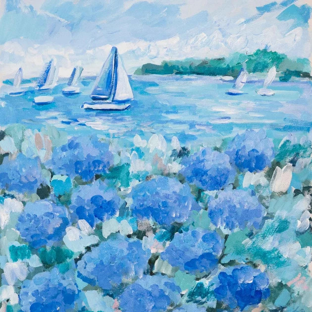 Cruisin with Blue Hydrangeas Original Framed Painting | Cailini Coastal