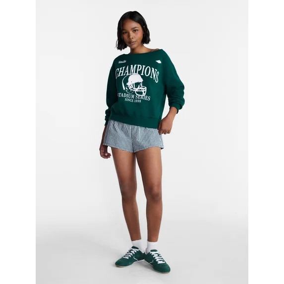 No Boundaries Off the Shoulder Sweatshirt with Long Sleeves, Midweight, Women’s XXS-4X | Walmart (US)