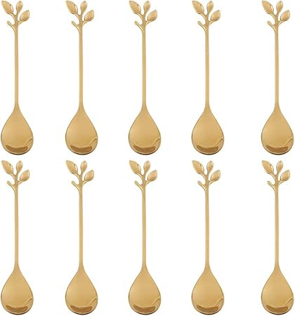 Stainless Steel Gold Leaf Coffee Spoon--AnSaw 10 Pcs Creative Tableware Dessert Spoons, Stirring,... | Amazon (US)