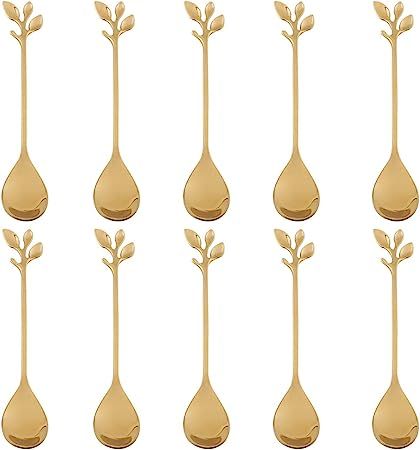 Stainless Steel Gold Leaf Coffee Spoon--AnSaw 10 Pcs Creative Tableware Dessert Spoons, Stirring,... | Amazon (US)