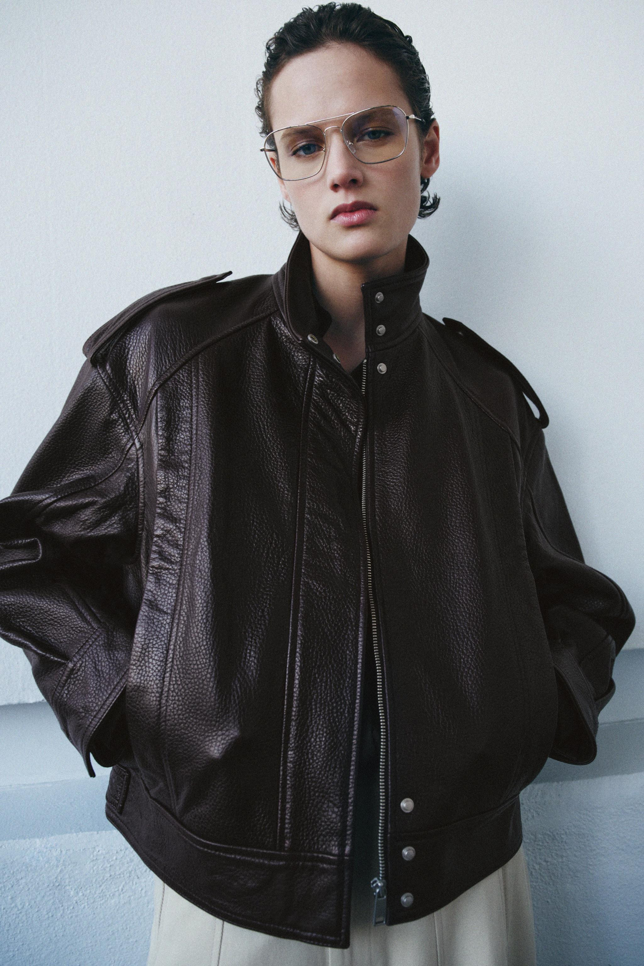 100% LEATHER BOMBER JACKET ZW COLLECTION LIMITED EDITION | Zara US