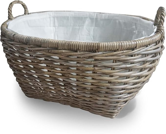 The Basket Lady Oval Kubu Wicker Laundry Basket, 25 in L x 19 in W x 14 in H, Serene Grey | Amazon (US)