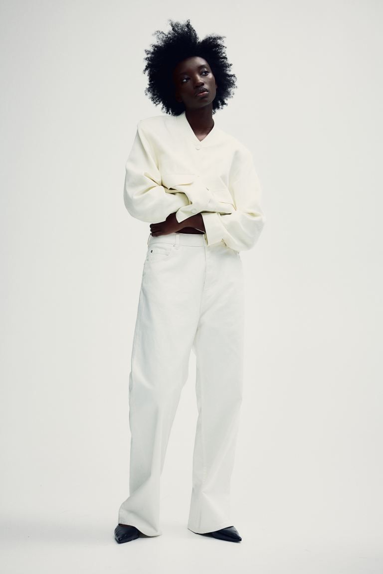 Linen-blend Jacket - Cream - Ladies | H&M US | H&M (US + CA)