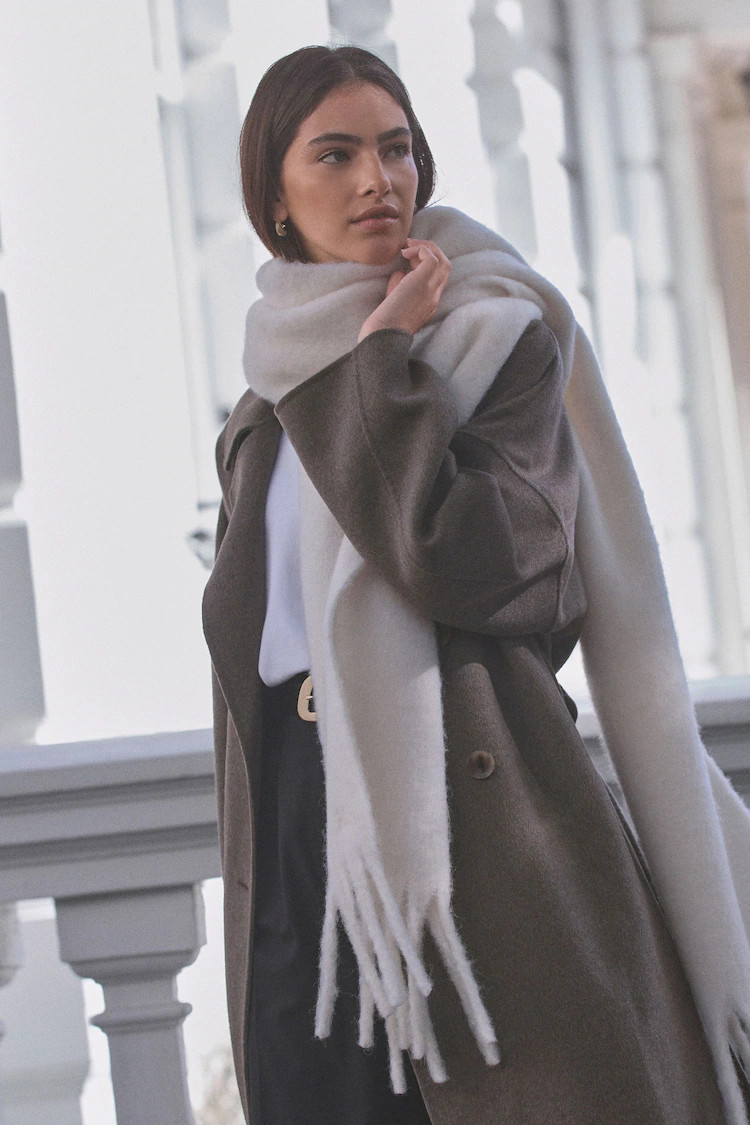 Buy Cream Wool And Alpaca Blend Heavyweight Blanket Scarf from the Next UK online shop | Lipsy